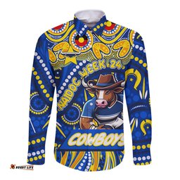 Custom Australia NAIDOC Week 2024 Long Sleeve Button Shirt Cowboys Mascot Keep The Fire Burning