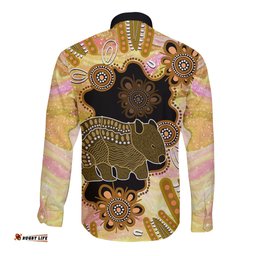 Australia Opal Wombat Long Sleeve Button Shirt Aussie Aboriginal Art