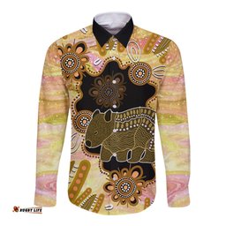 Australia Opal Wombat Long Sleeve Button Shirt Aussie Aboriginal Art