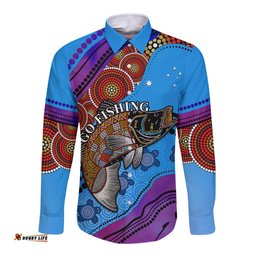Custom Personalised Australia Long Sleeve Button Shirt Go Fishing Aboriginal Art