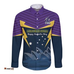 Custom Australia Day Storm Long Sleeve Button Shirt NRL 2024 Sydney Opera House With Map