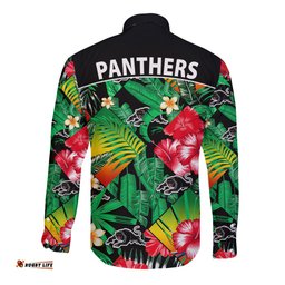 Panthers Rugby Long Sleeve Button Shirt Fashion Tropical Jungle Flowers