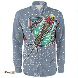 Amazing Aussie Australia Aboriginals Stingray Art In Aboriginal Dot Styles Long Sleeve Shirt