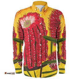 Amazing Aussie Australia Aboriginal Aboriginal Dot Art Of Australian Native Banksia Flower Long Sleeve Shirt