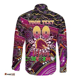 Merry Christmas Broncos Long Sleeve Button Shirt Aboriginal Santa Rugby Mascot - Brisbane