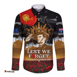 Australia ANZAC Day Long Sleeve Button Shirt Lest We Forget Australian Army Corps
