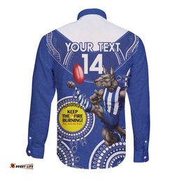 Custom AFL Kangaroos NAIDOC Week Long Sleeve Button Shirt Keep The Fire Burning Indigenous Art