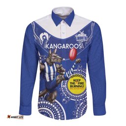 Custom AFL Kangaroos NAIDOC Week Long Sleeve Button Shirt Keep The Fire Burning Indigenous Art