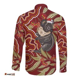 Australia Santa Koala Long Sleeve Button Shirt Aboriginal Style