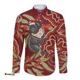 Australia Santa Koala Long Sleeve Button Shirt Aboriginal Style