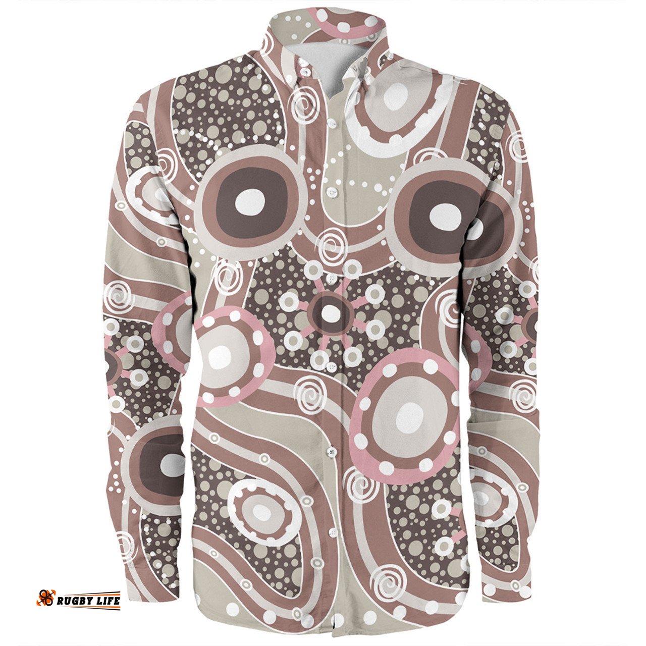 Amazing Aussie Australia Aboriginal Brown Aboriginal Dot Art Inspired Long Sleeve Shirt