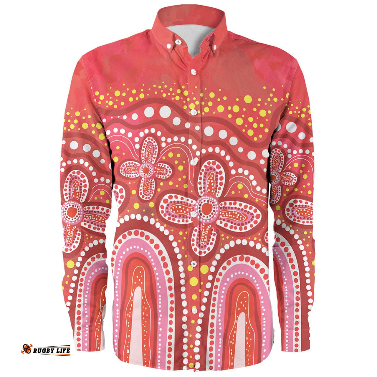 Amazing Aussie Australia Aboriginal Dot painting illustration in Aboriginal style Red Long Sleeve Shirt