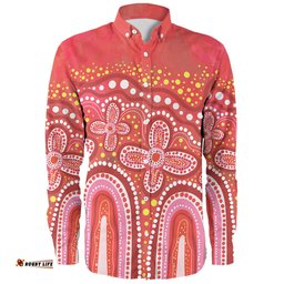Amazing Aussie Australia Aboriginal Dot painting illustration in Aboriginal style Red Long Sleeve Shirt