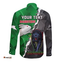 Custom Personalised Rabbitohs Mix Panthers Rugby Long Sleeve Button Shirt Sporty Style