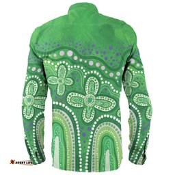 Amazing Aussie Australia Aboriginal Dot painting illustration in Aboriginal style Green Long Sleeve Shirt