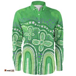 Amazing Aussie Australia Aboriginal Dot painting illustration in Aboriginal style Green Long Sleeve Shirt
