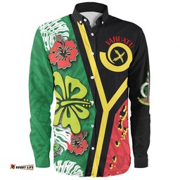 Amazing Aussie Australia South Sea Islanders Vanuatu Flag With Habiscus Flowers Long Sleeve Shirt