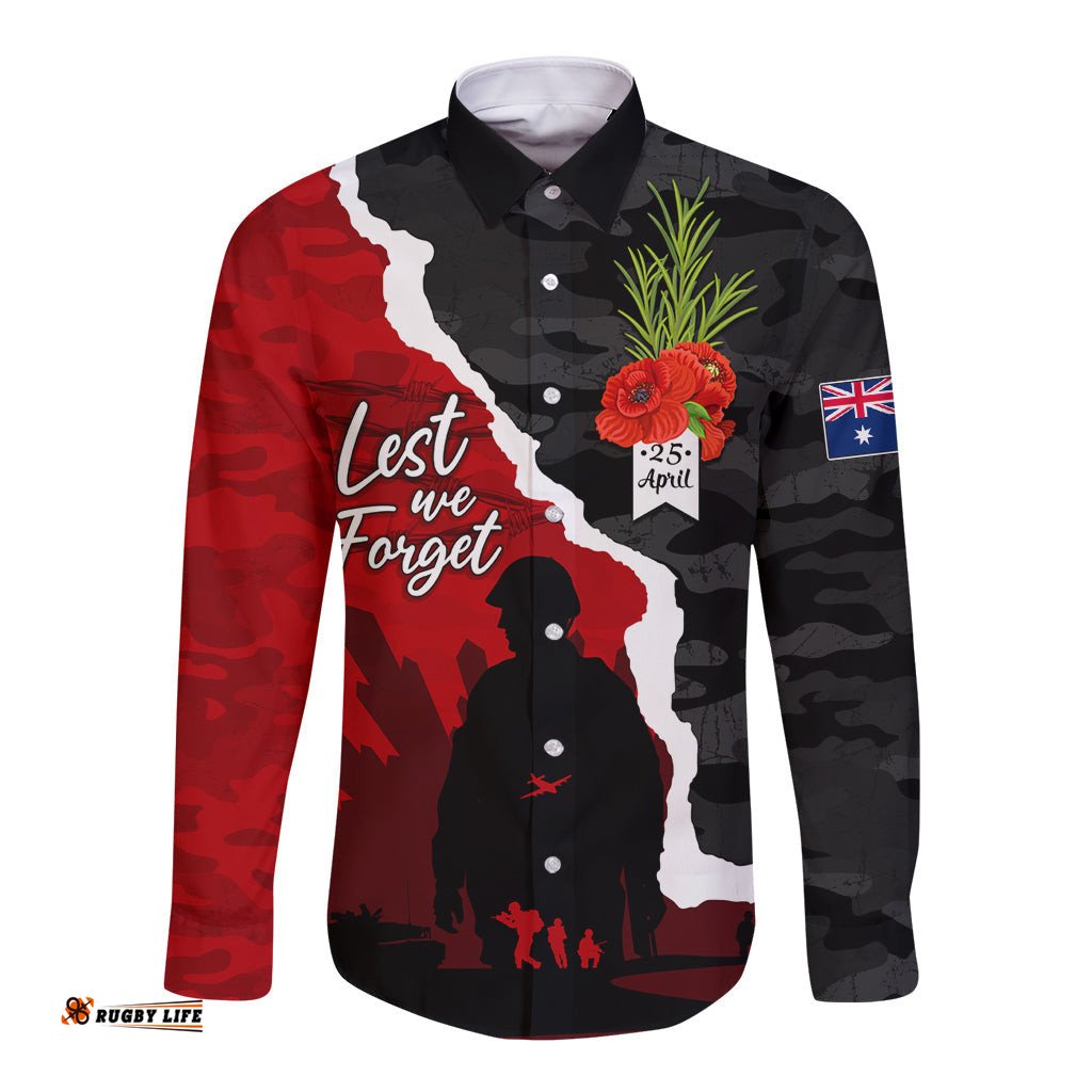 Anzac Day Camouflage Long Sleeve Button Shirt Ode of Remembrance