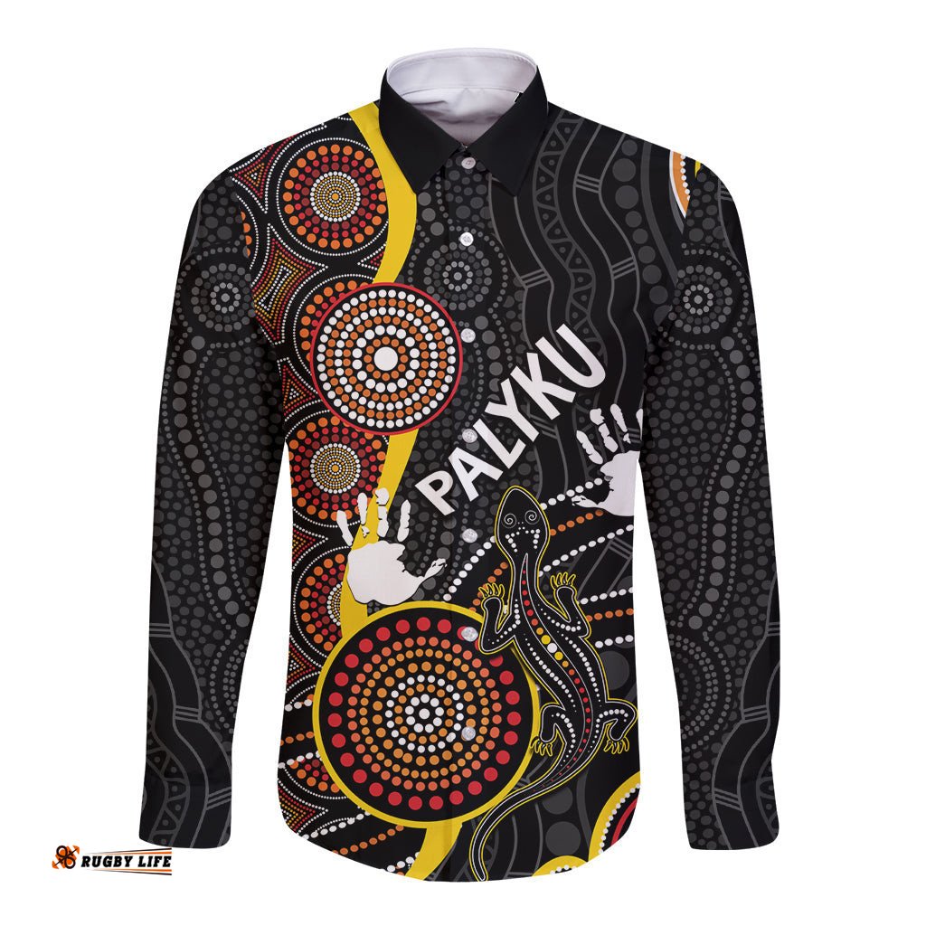 PALYKU Australia Lizard Aboriginal Art Long Sleeve Button Shirt