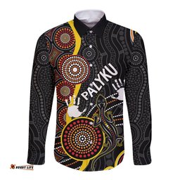 PALYKU Australia Lizard Aboriginal Art Long Sleeve Button Shirt