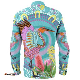 Amazing Aussie Australia Aboriginal Brolga Bird Dancing With Australia Native Flowers V3 Long Sleeve Shirt