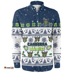 Canberra Raiders Christmas Custom Long Sleeve Button Shirt - Special Ugly Christmas Long Sleeve Button Shirt