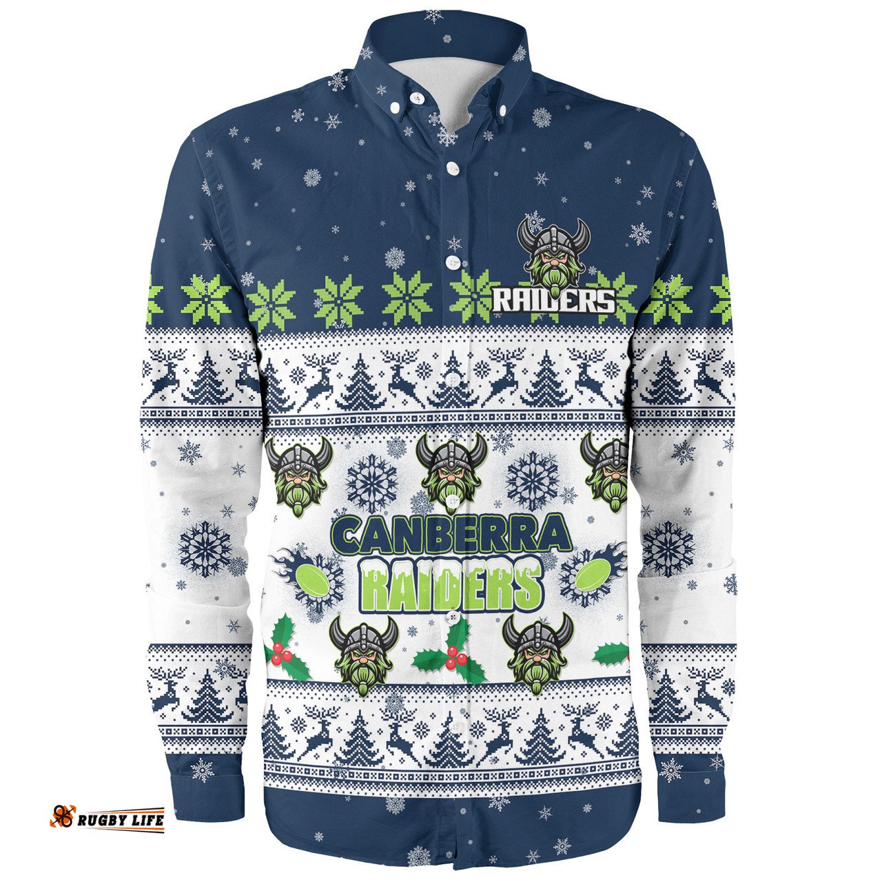 Canberra Raiders Christmas Custom Long Sleeve Button Shirt - Special Ugly Christmas Long Sleeve Button Shirt