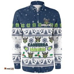 Canberra Raiders Christmas Custom Long Sleeve Button Shirt - Special Ugly Christmas Long Sleeve Button Shirt