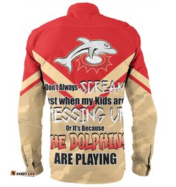 Redcliffe Dolphins Mother's Day Long Sleeve Button Shirt - Screaming Mom and Crazy Fan