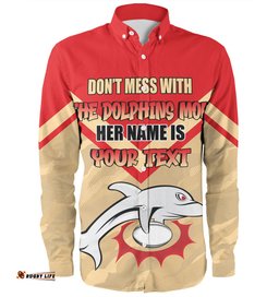 Redcliffe Dolphins Mother's Day Long Sleeve Button Shirt - Screaming Mom and Crazy Fan