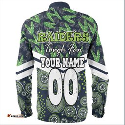 Canberra Raiders Long Sleeve Button Shirt - Tropical Patterns And Dot Painting Eat Sleep Rugby Repeat