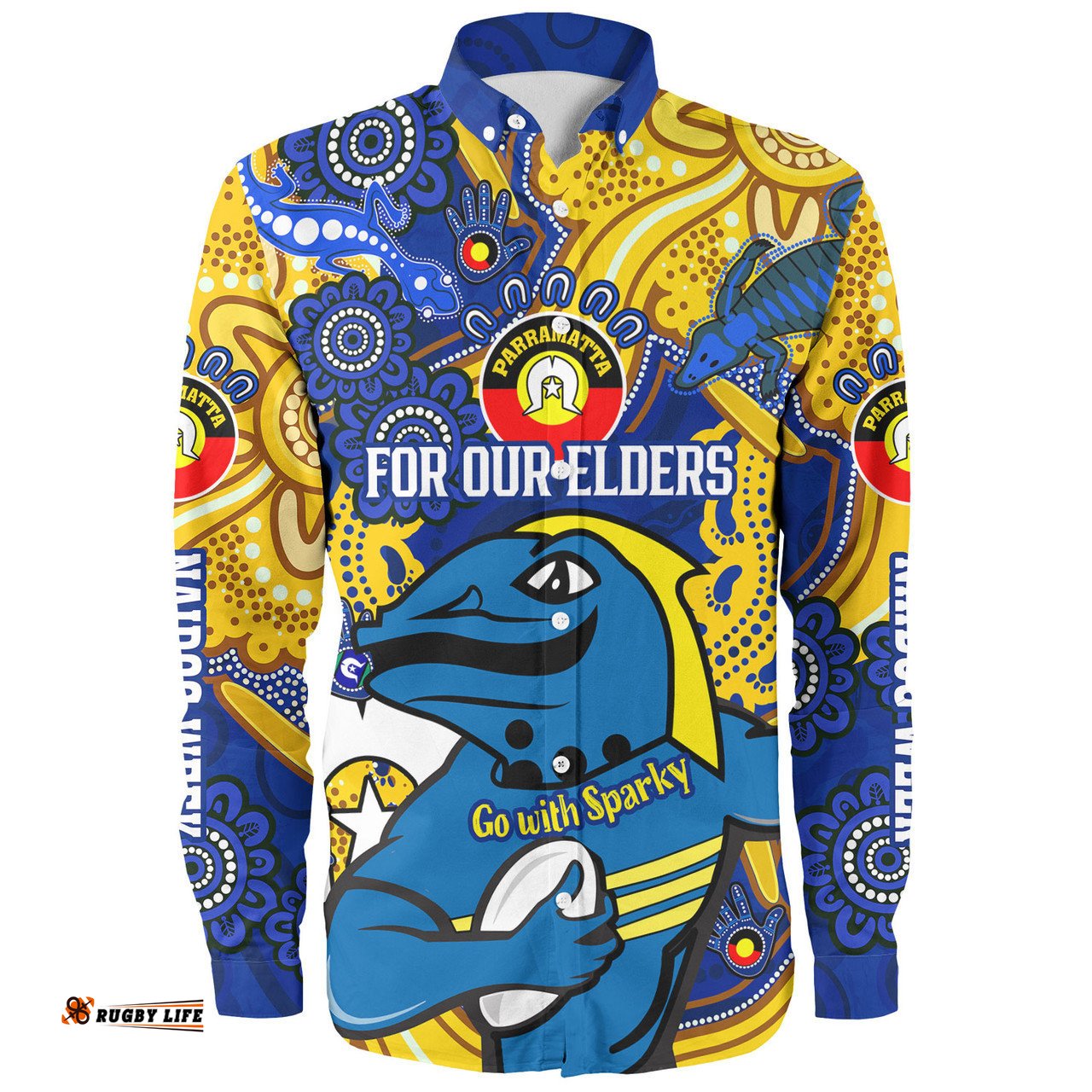 Parramatta Eels Naidoc Week Custom Long Sleeve Button Shirt - For Our Elders Go With Sparky Shirt