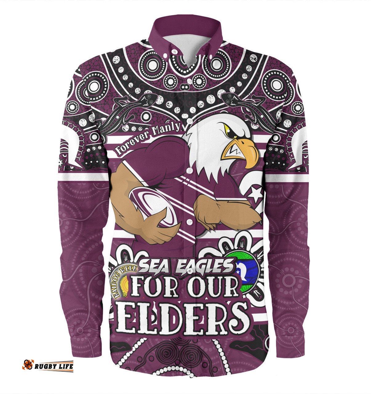 Manly Warringah Sea Eagles Custom Long Sleeve Button Shirts - Manly Warringah Sea Eagles For Our Elders Long Sleeve Button Shirts