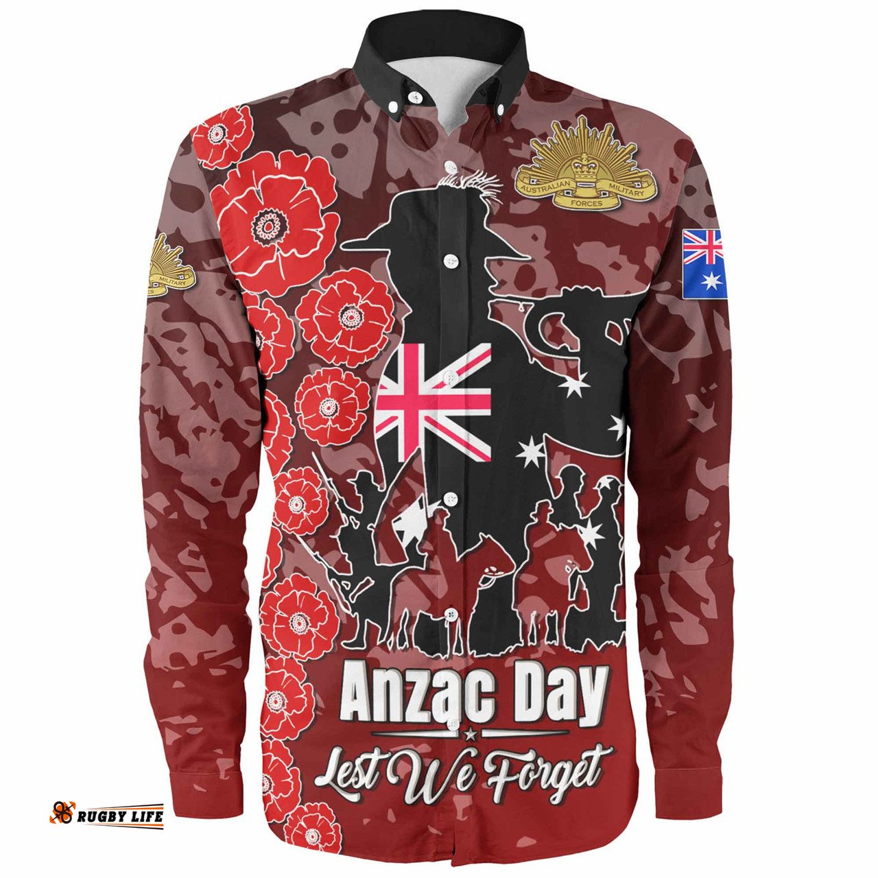 Australia Anzac Custom Long Sleeve Button Shirt - Lest We Forget Red Style Shirt