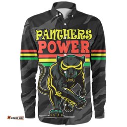Penrith Panthers Custom Long Sleeve Button Shirt - Panther Supporter Long Sleeve Button Shirt