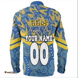 Parramatta Eels Sport Long Sleeve Button Shirt - Tropical Patterns And Dot Painting Eat Sleep Rugby Repeat