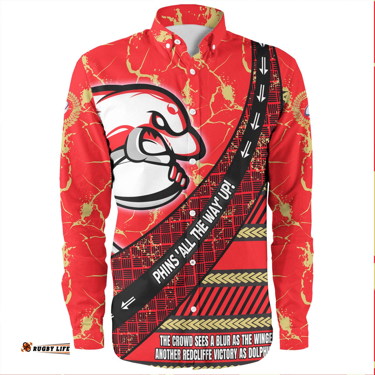 Redcliffe Dolphins Long Sleeve Button Shirt - Theme Song For Rugby With Sporty Style