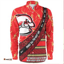 Redcliffe Dolphins Long Sleeve Button Shirt - Theme Song For Rugby With Sporty Style