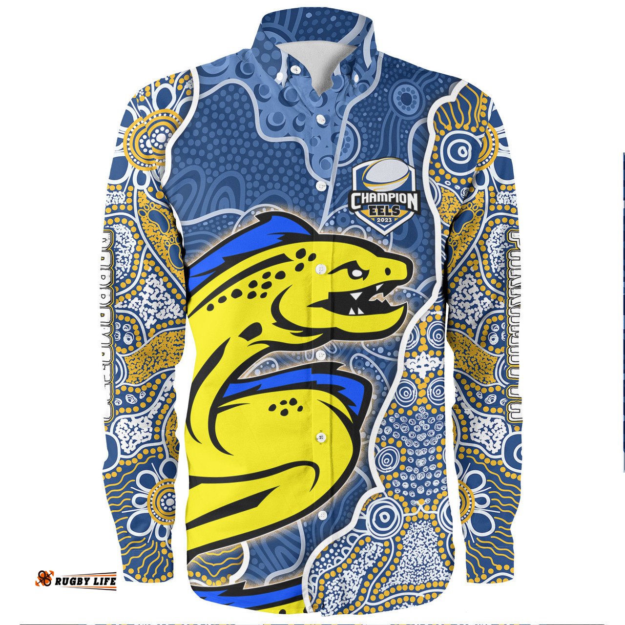 Parramatta Eels Grand Final Custom Long Sleeve Button Shirts - Custom Parramatta Eels With Contemporary Style Of Aboriginal Painting Long Sleeve Button Shirts