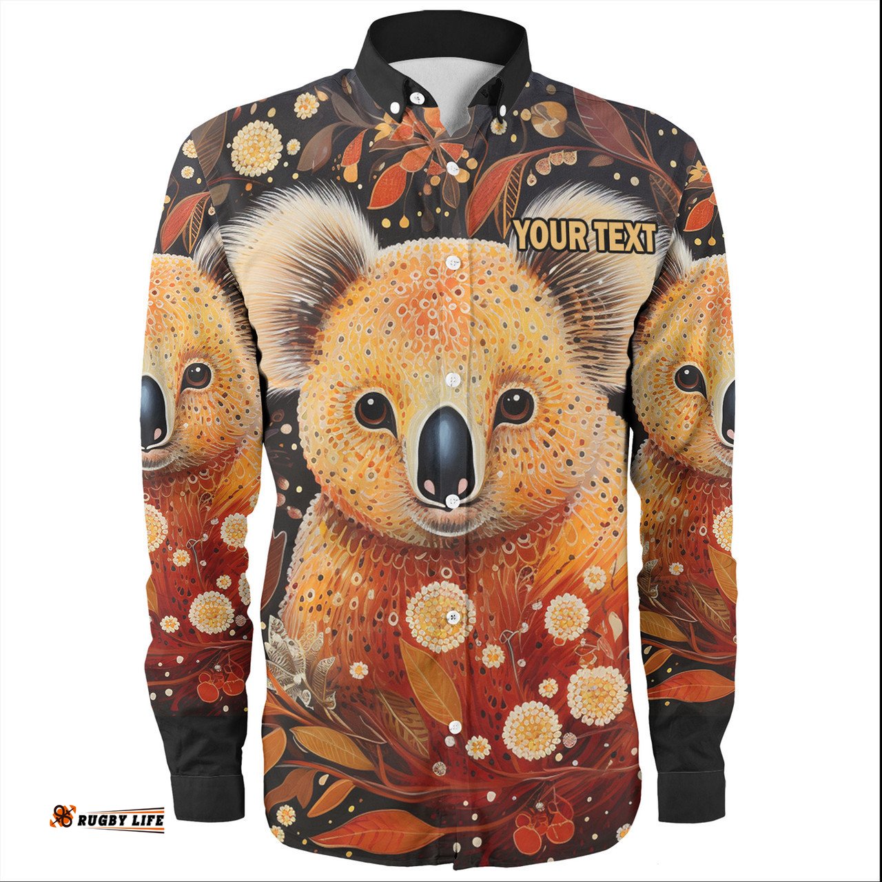 Australia Koala Custom Long Sleeve Button Shirts - Aboriginal Koala With Golden Wattle Flowers Long Sleeve Button Shirts