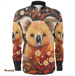 Australia Koala Custom Long Sleeve Button Shirts - Aboriginal Koala With Golden Wattle Flowers Long Sleeve Button Shirts