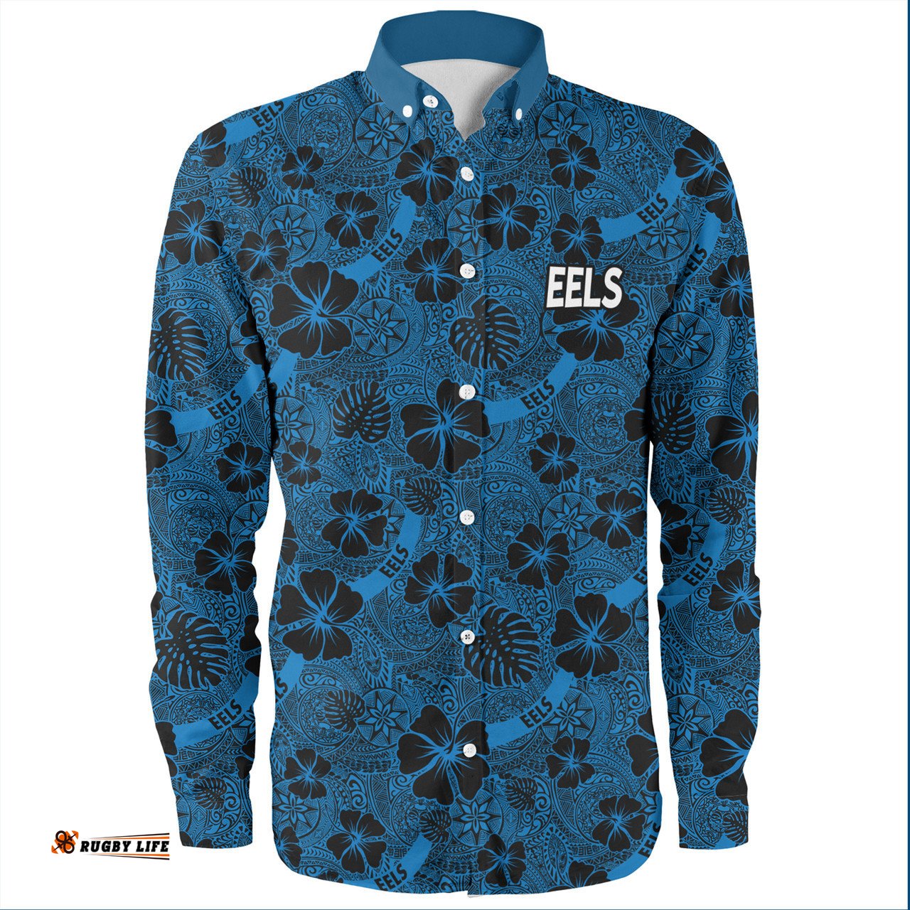 Parramatta Eels Sport Long Sleeve Button Shirt - Scream With Tropical Patterns