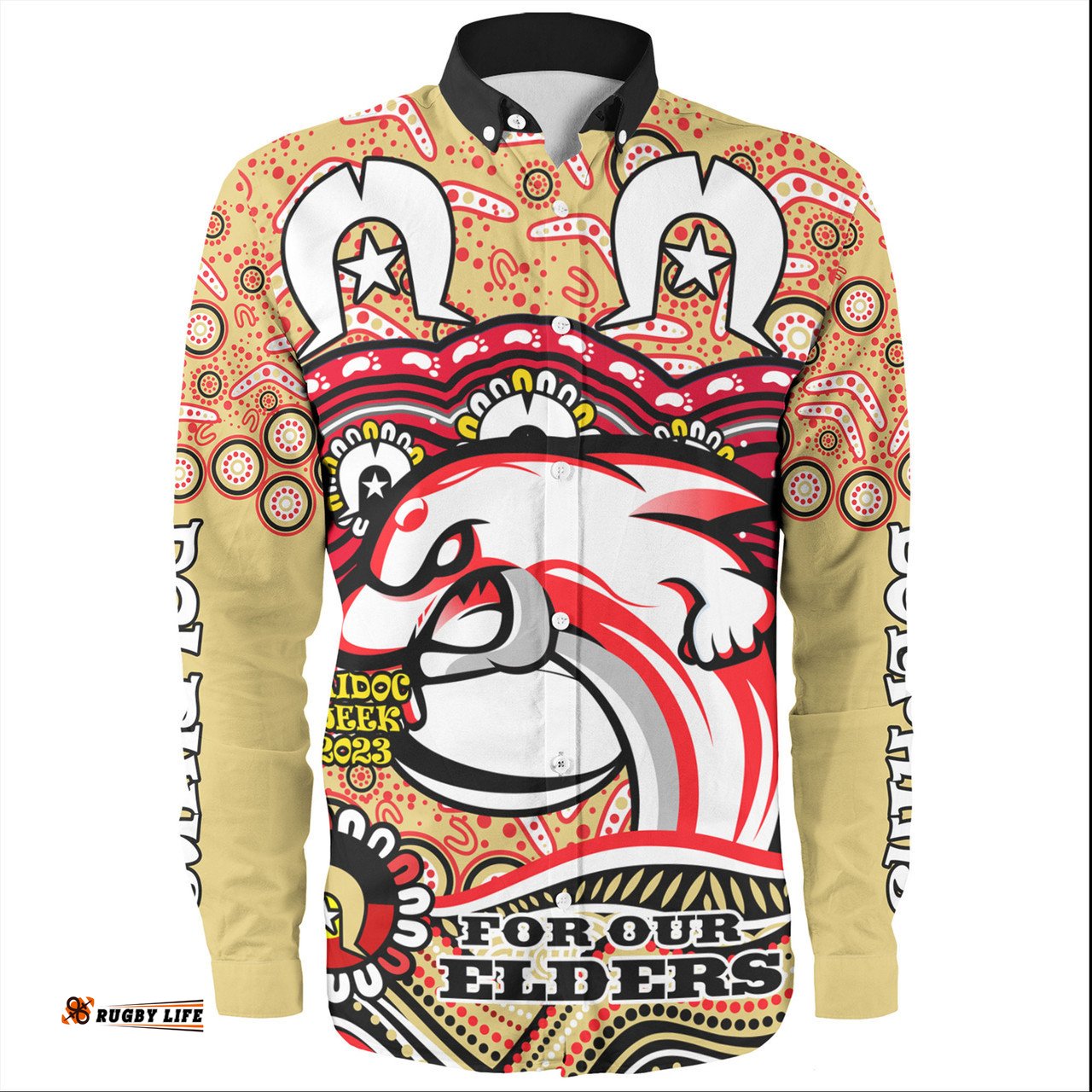 Redcliffe Dolphins Naidoc Week Long Sleeve Button Shirt - Aboriginal Inspired For Our Elders NAIDOC Week 2023