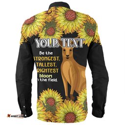 Australia Kangaroo Aboriginal Custom Long Sleeve Button Shirt - Aboriginal Sunflowers With Kangaroo Be The Strongest Dot Painting Art Long Sleeve Button Shirt