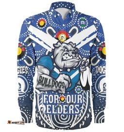 Canterbury-Bankstown Bulldogs Naidoc Week Custom Long Sleeve Button Shirts - Bulldogs Naidoc Week For Our Elders Dot Art Style Long Sleeve Button Shirts