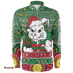 South Sydney Rabbitohs Custom Long Sleeve Button Shirt - Christmas Knit Patterns Vintage Jersey Ugly Long Sleeve Button Shirt