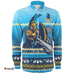 Gold Coast Titans Christmas Custom Long Sleeve Button Shirt - Ugly Xmas And Aboriginal Patterns For Die Hard Fan Long Sleeve Button Shirt
