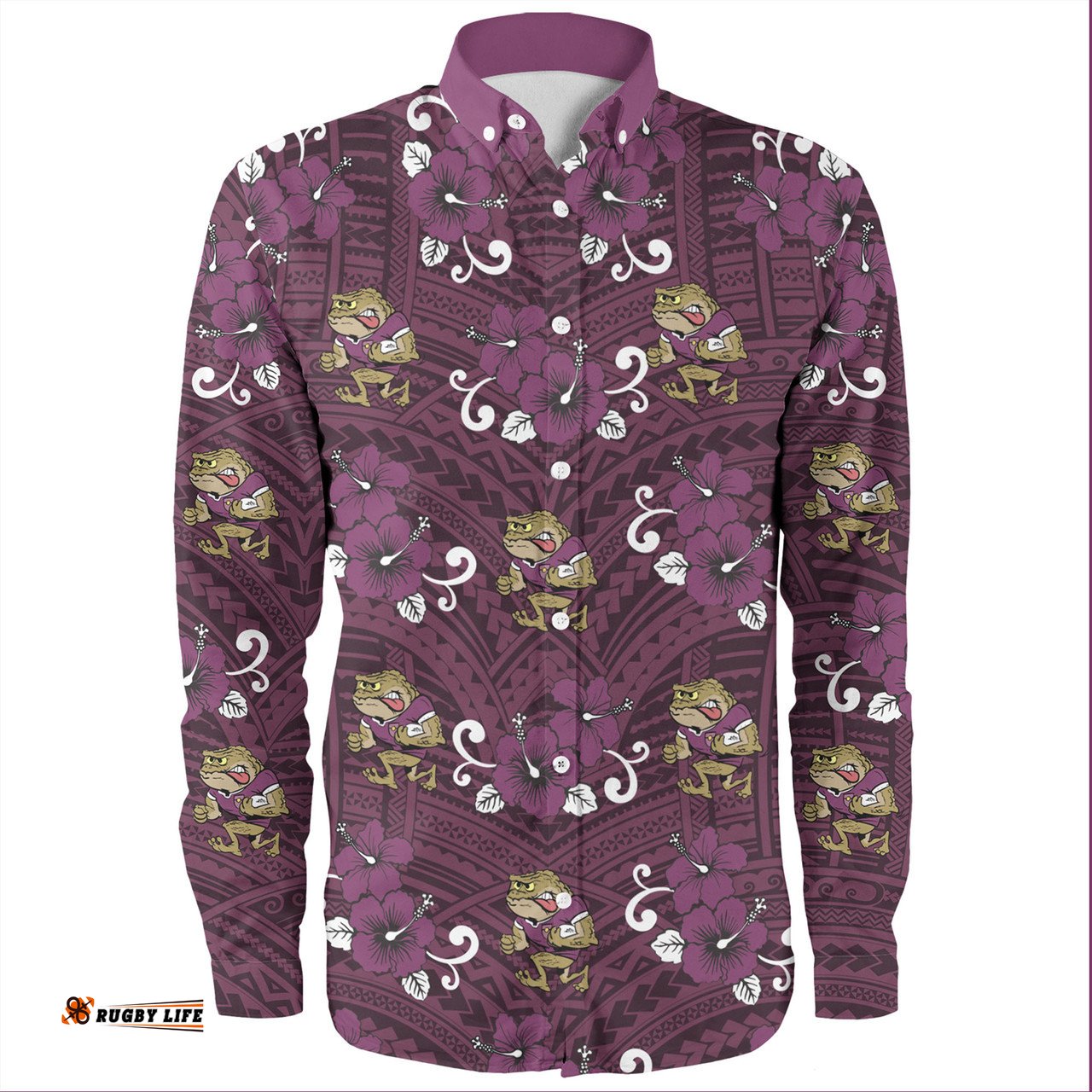 Cane Toads Custom Long Sleeve Button Shirt - QLD With Maori Patterns Long Sleeve Button Shirt