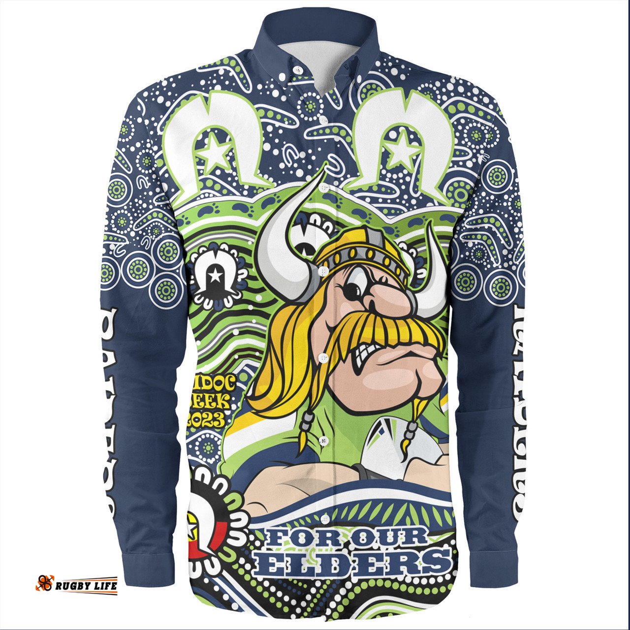 Canberra Raiders Naidoc Week Long Sleeve Button Shirt - Aboriginal Inspired For Our Elders NAIDOC Week 2023