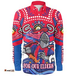 Newcastle Knights Naidoc Week Custom Long Sleeve Button Shirt - For Our Elders Home Jersey Shirt